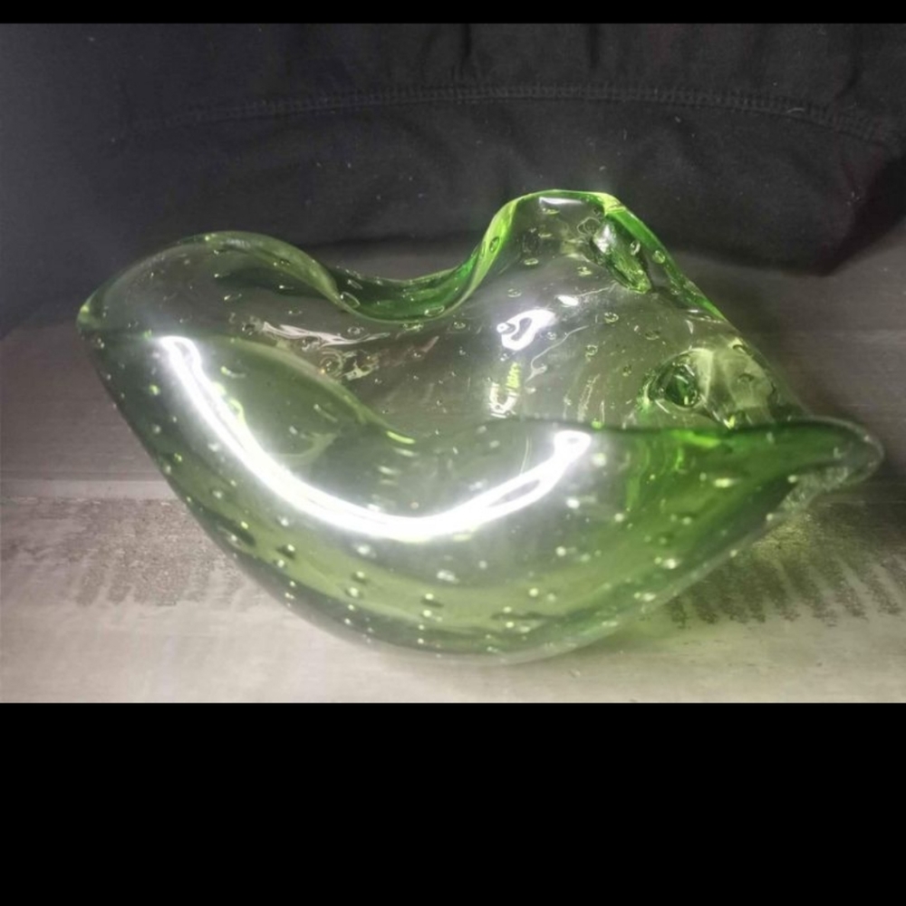 Green blown glass bowl